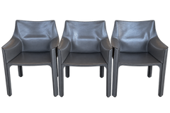 Set of 6 Mario Bellini Cab 413 Armchairs for Cassina in Gray Leather, 1977