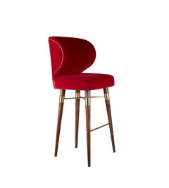 21st Century Louis Bar Chair Brushed Brass Wood Handmade in Portugal by Ottiu