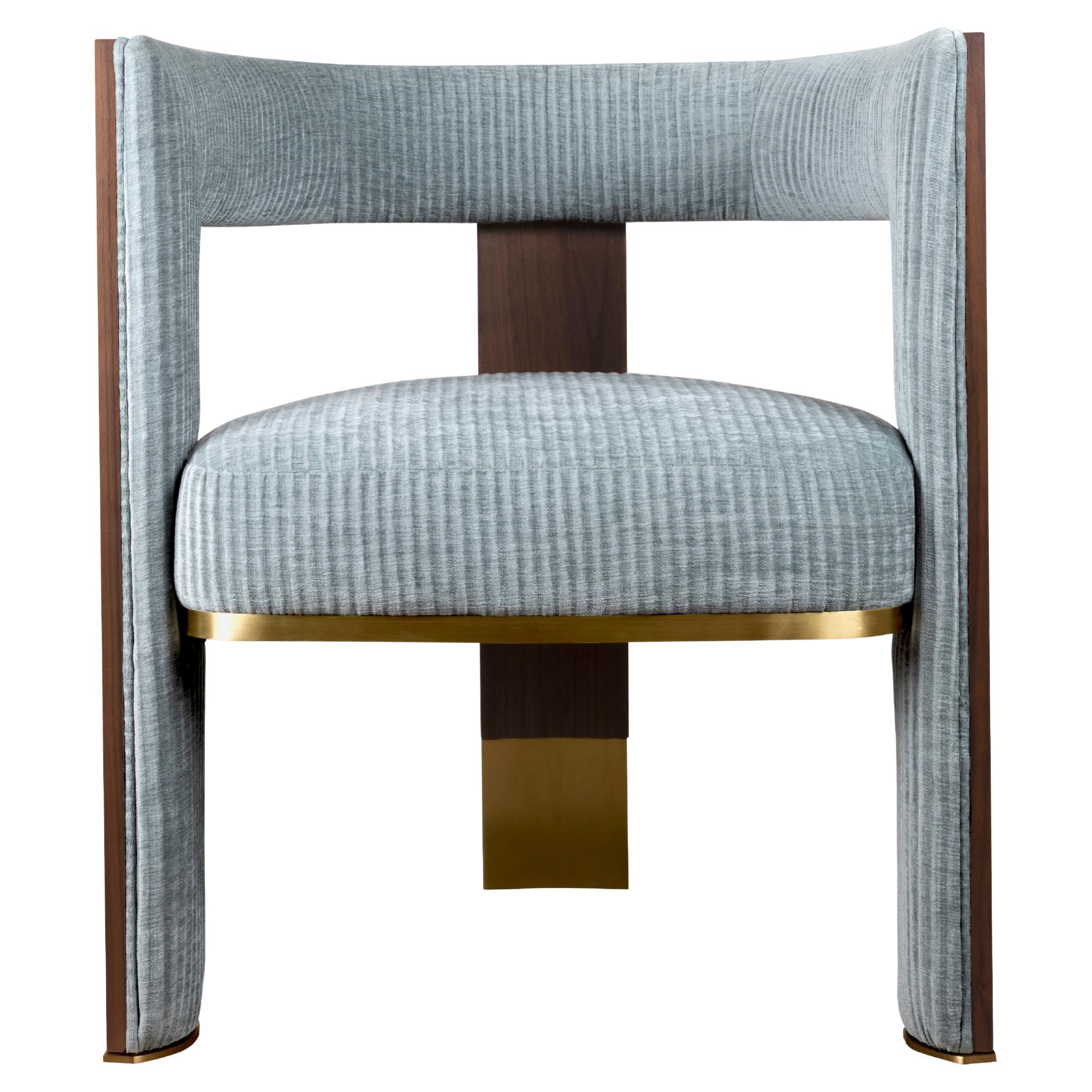21st Century Brooklyn Dining Chair Black Walnut Linen Aged Brushed Brass For Sale
