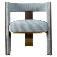 21st Century Brooklyn Dining Chair Black Walnut Linen Aged Brushed Brass