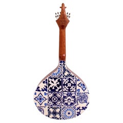 20th Century Azulejo IV  Walnut Wood Hand Painted, Handmade in Portugal by Malab