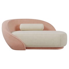 21. Jahrhundert Baumwolle Samt Nancy Chaise Longue Nussbaum Wood Handmade in Portugal