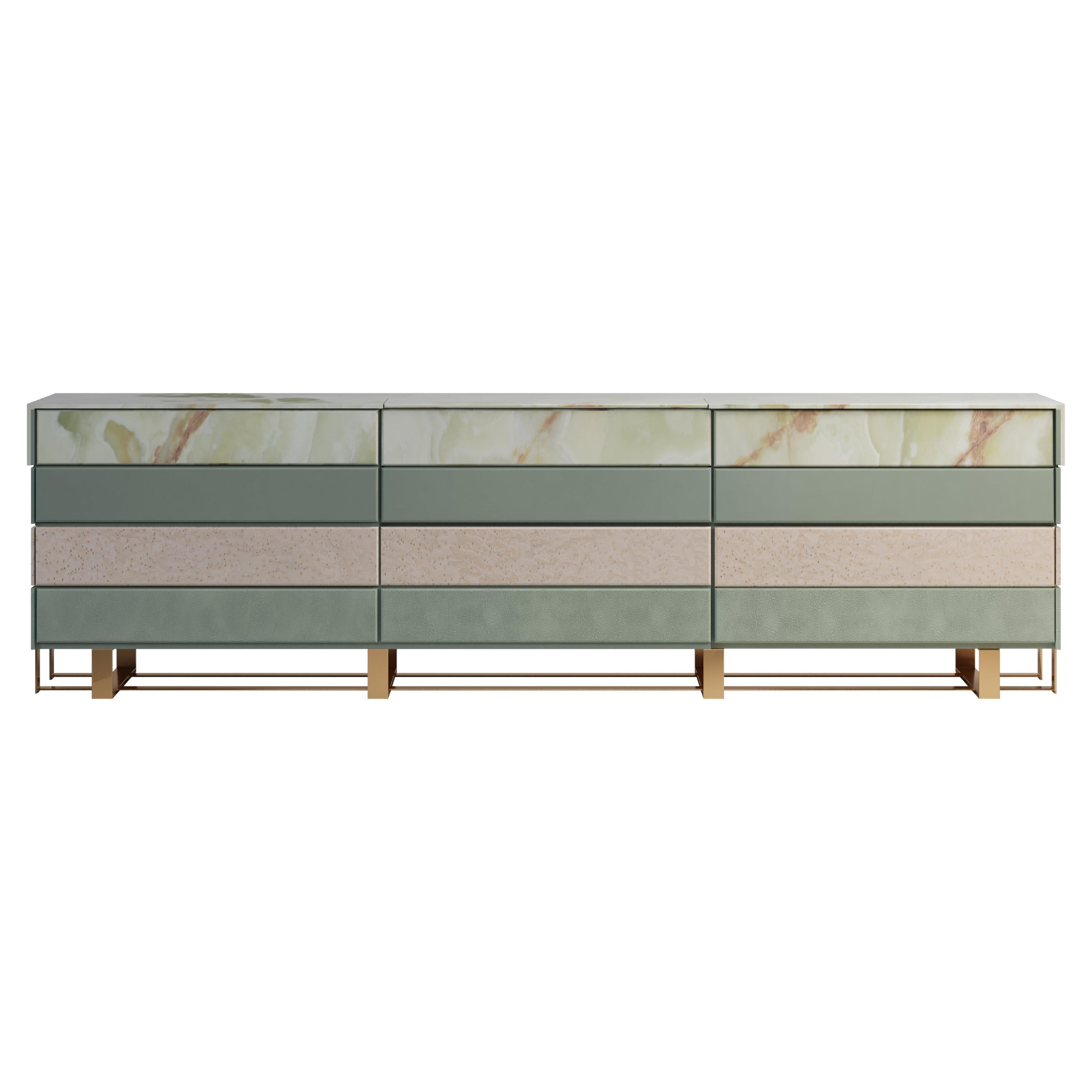 21st Century Hollow Sideboard Wood leather Green Onyx For Sale
