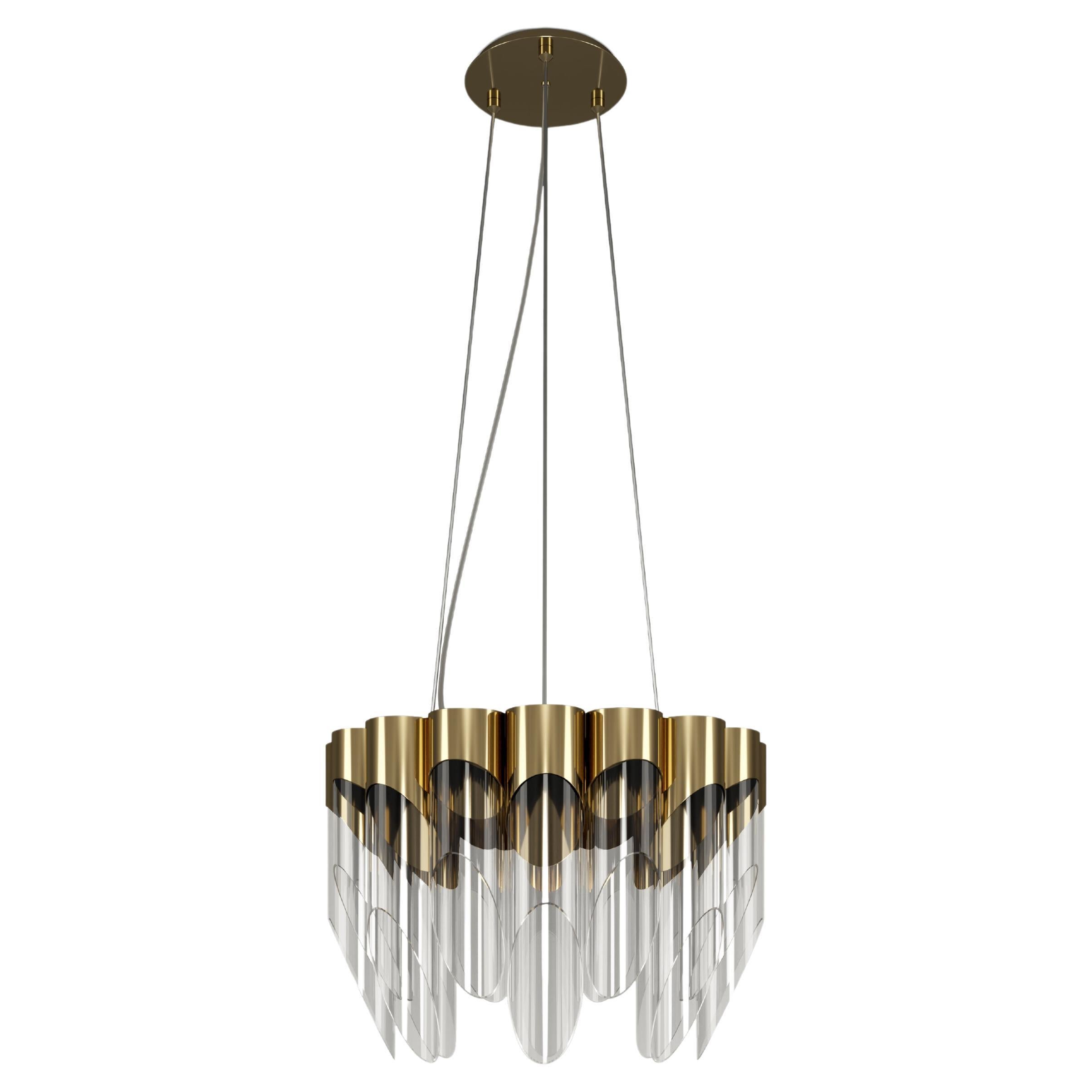 21st Century Bamboo II Suspension Lamp Brass Glass  by Creativemary For Sale
