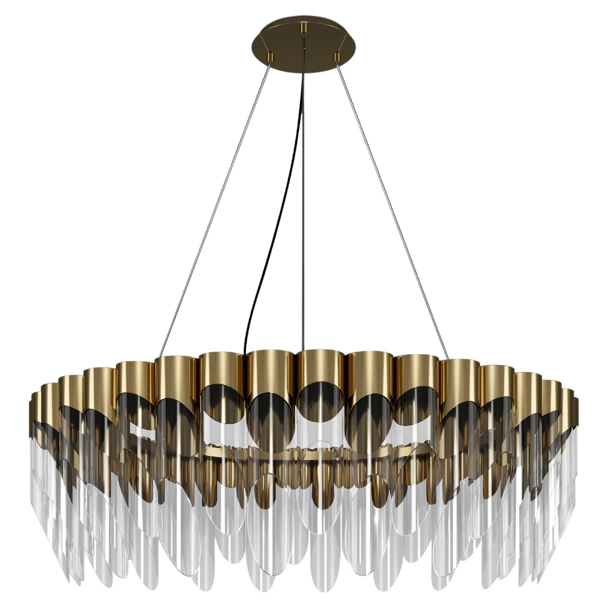 21st Century Bamboo Suspension Lamp Brass Glass  by Creativemary For Sale