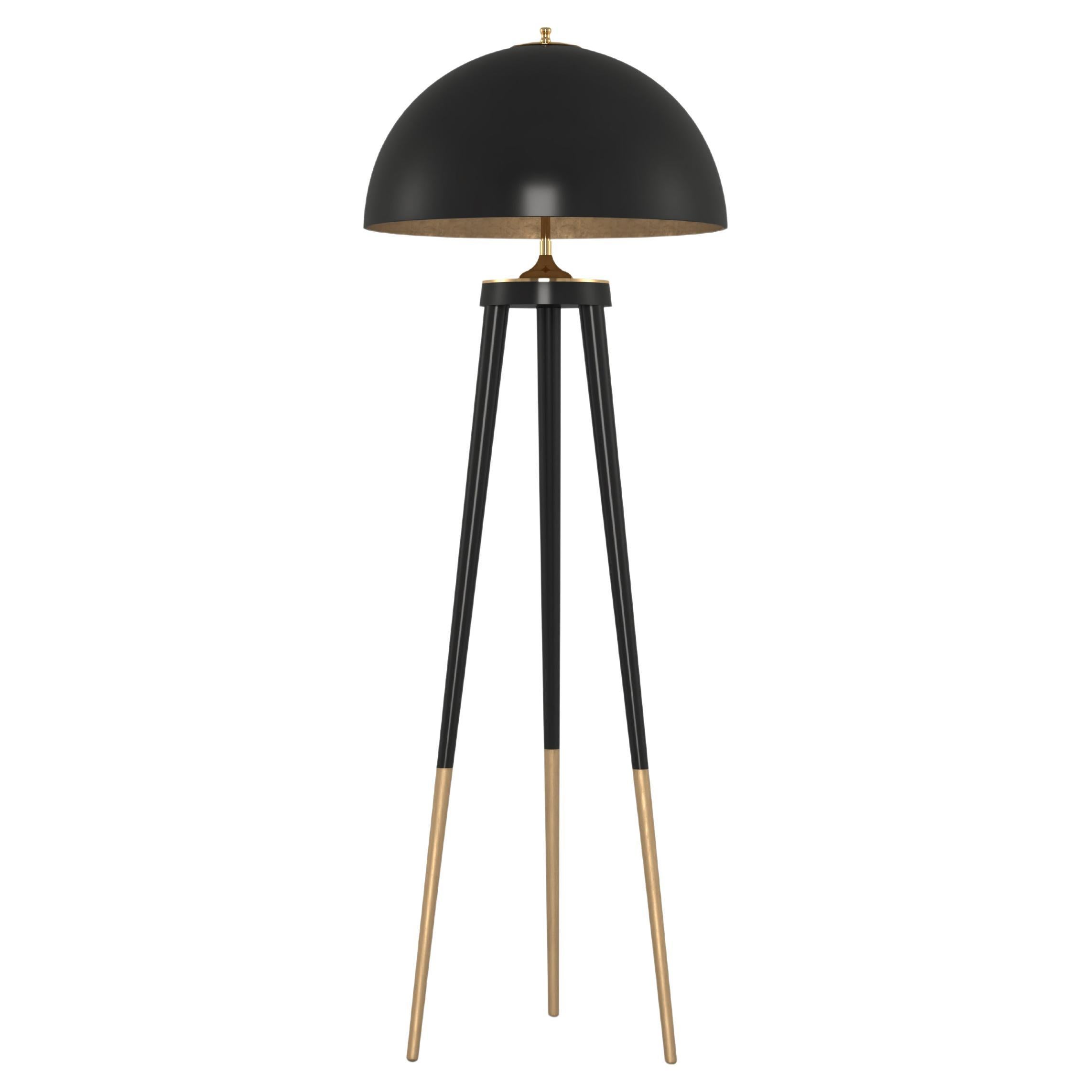 21st Century Brera Floor Lamp Brass Wood Fiberglass by Creativemary