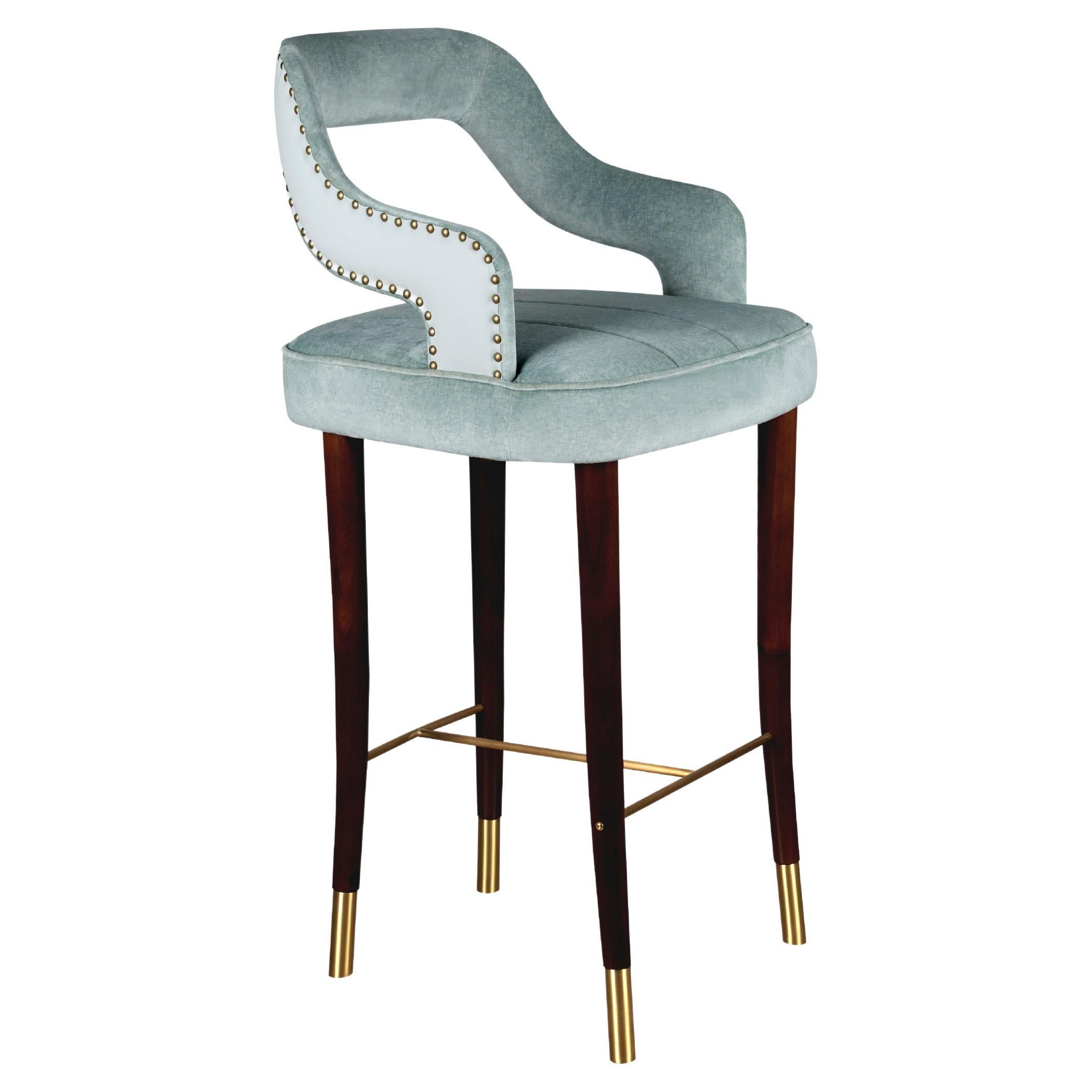 21st Century Kelly Bar Chair Cotton Velvet Wood Handmade in Portugal by Ottiu