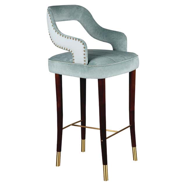 Velvet Louis I Bar Chair Walnut Wood Brass Handmade in Portugal by ...