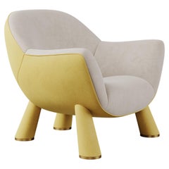 Fauteuil Lucy Moderne Mid-Century Bois de Noyer Laiton Poli Coton Velours