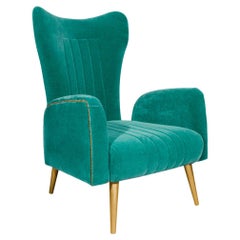 Fauteuil Loren en velours de coton, style mi-siècle moderne