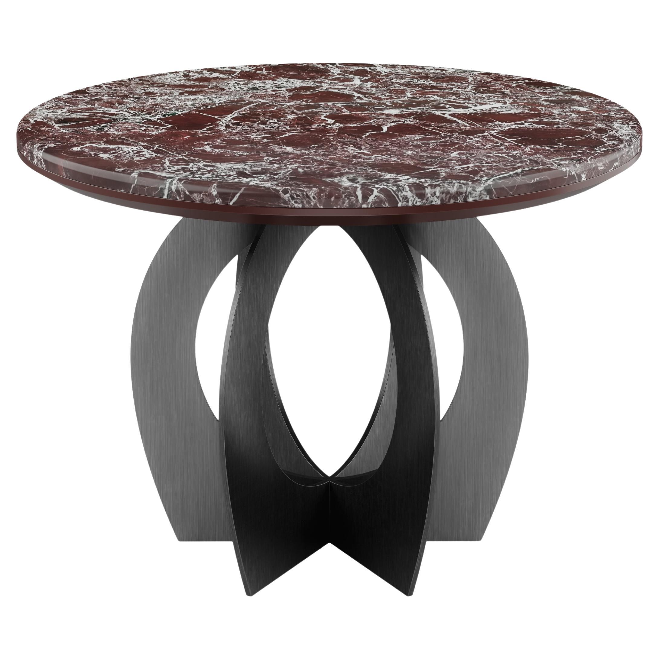 21st Century Boulder Side Table Marble Steel Lacquered Wood Rosso Marble For Sale