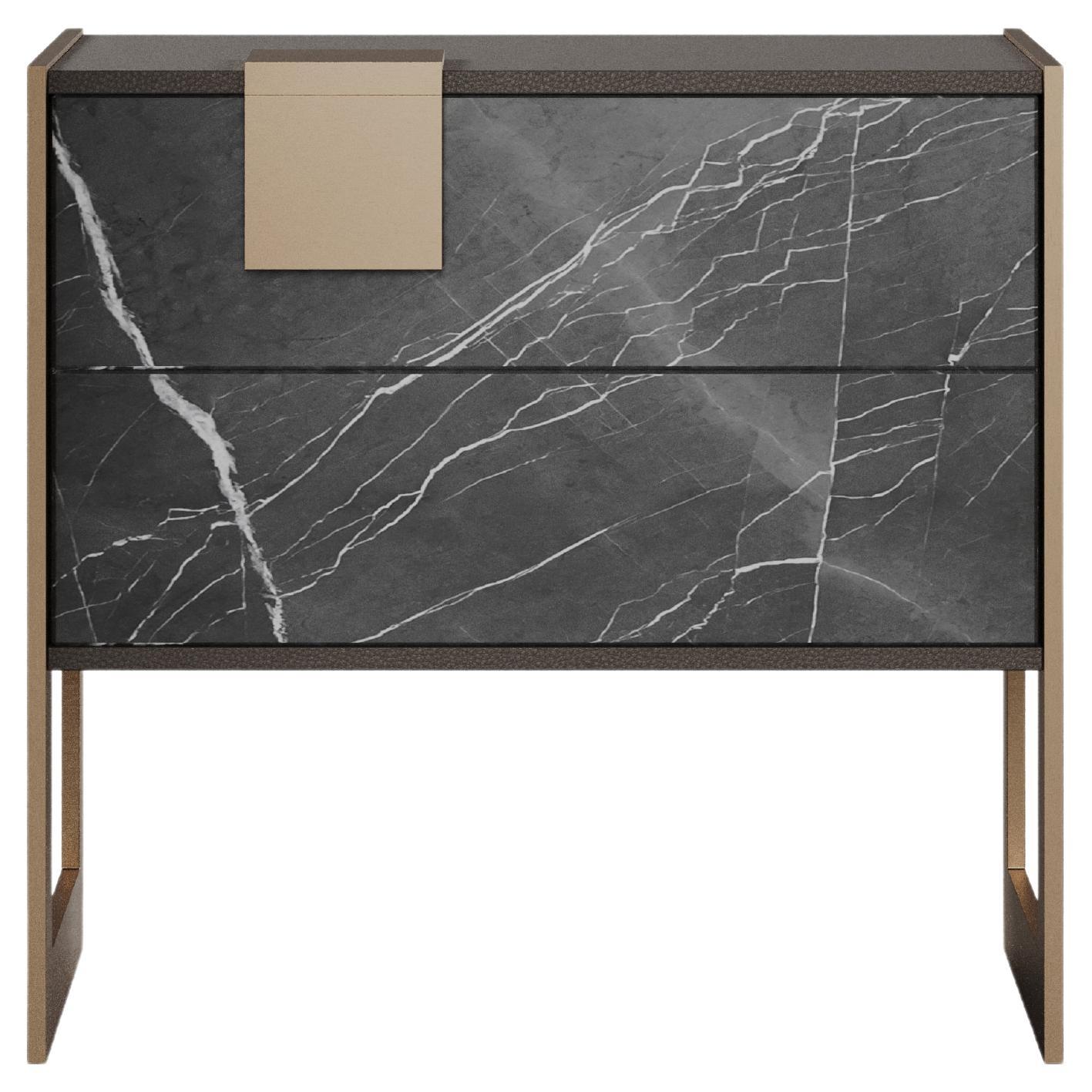 21st Century Coloma Bedside Table Grey kendzo Brass Wood For Sale