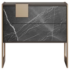 21st Century Coloma Bedside Table Grey kendzo Brass Wood