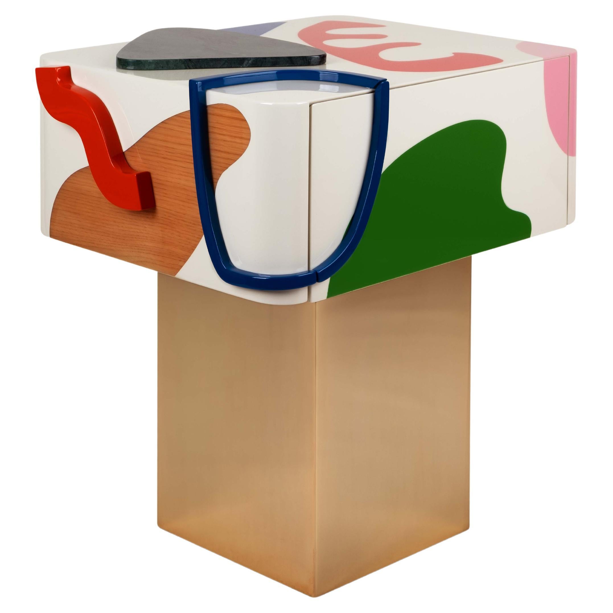 Art-Inspired Fauves Nightstand Lacquered Wood Marble For Sale