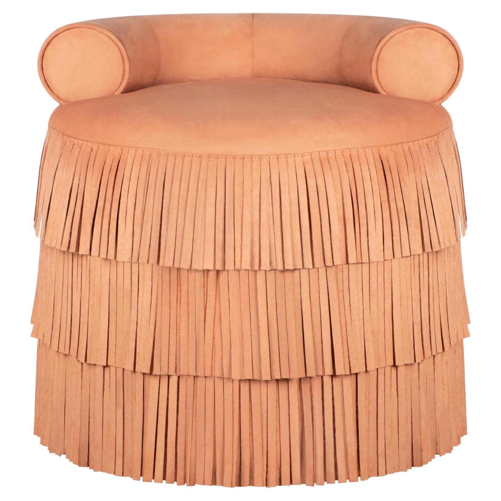 21st Century Beth Fringes Stool Cotton Velvet For Sale