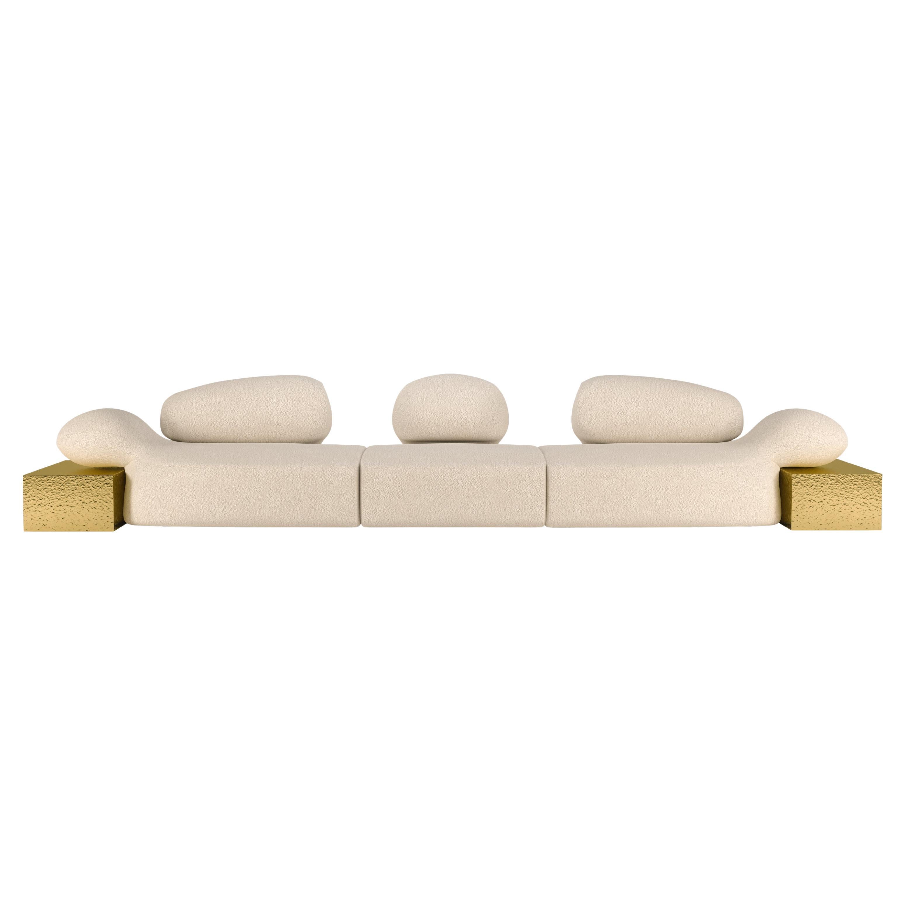 21st Viv Id II Sofa Metlted Hammered Brass and Bouclé For Sale