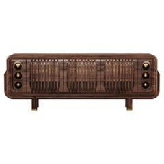 Enfilade Kennedy du 21e siècle en bois de noyer, cuir et laiton