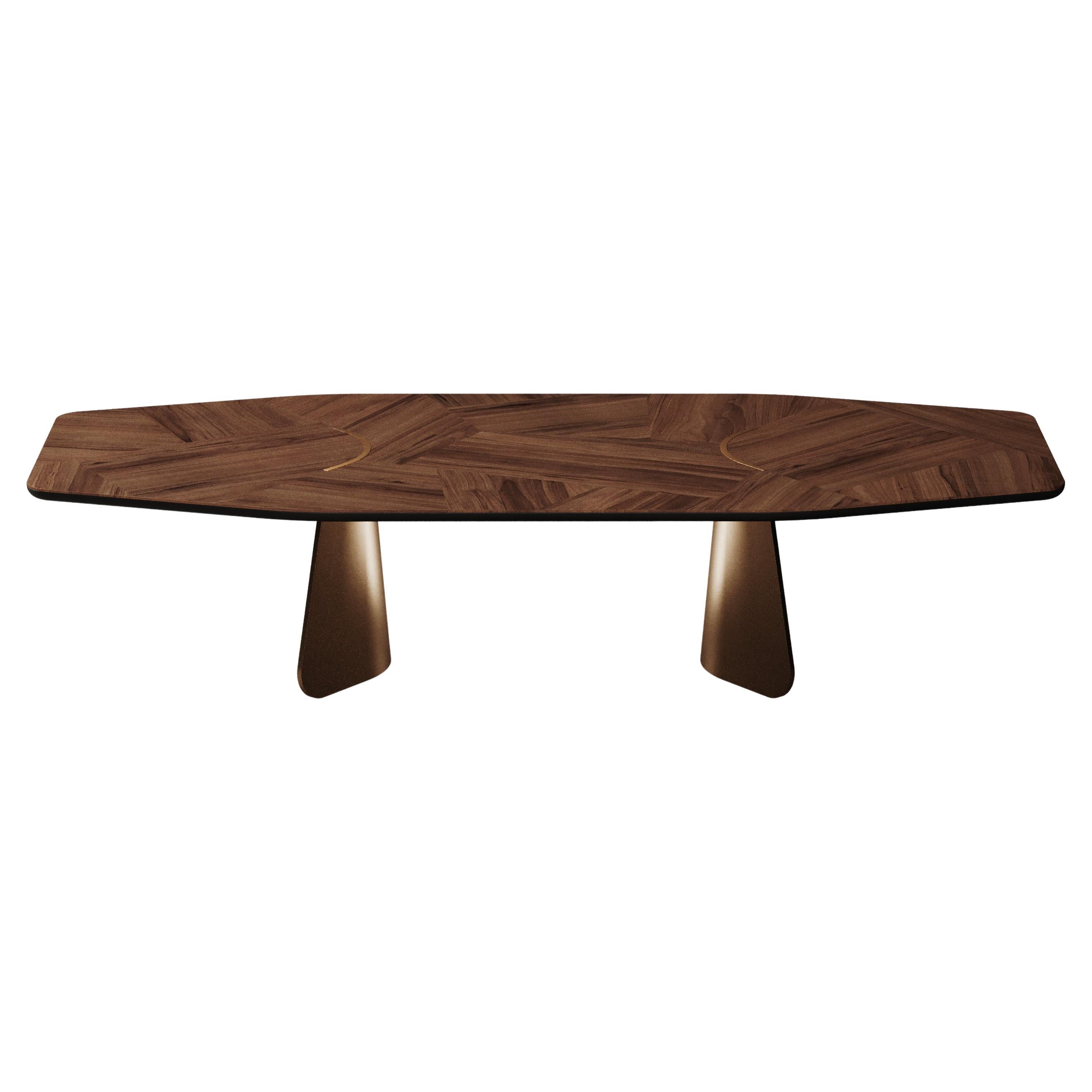 Table de salle à manger Boston du 21e siècle en bois et marbre fabriqué au Portugal par Porus Studio