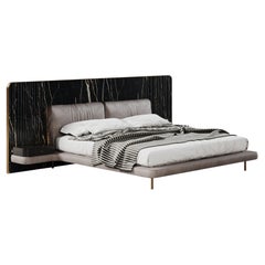 21e siècle Colorado Bed Marbre Genuine Cuir Laiton par Porus Studio