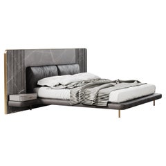 Cama Colorado Siglo XXI Mármol Cuero Genuino Latón by Porus Studio