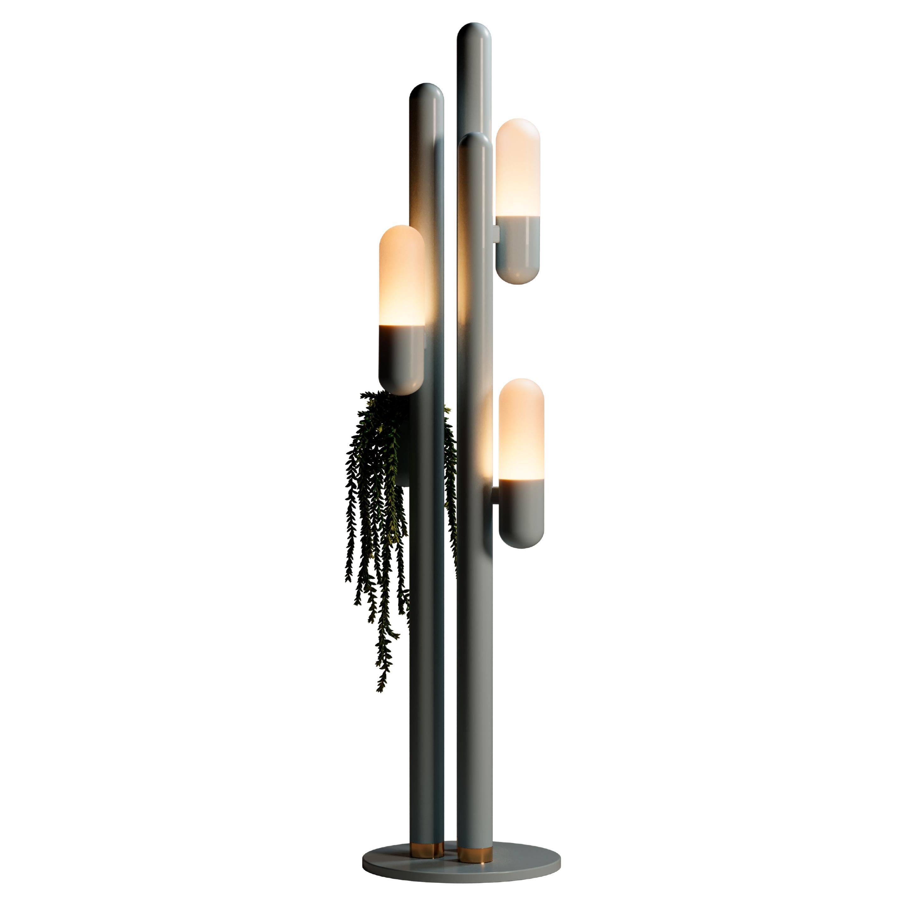 21st Century Cactus Floor Lamp Lacquered Metal and white Glass by Creativemary