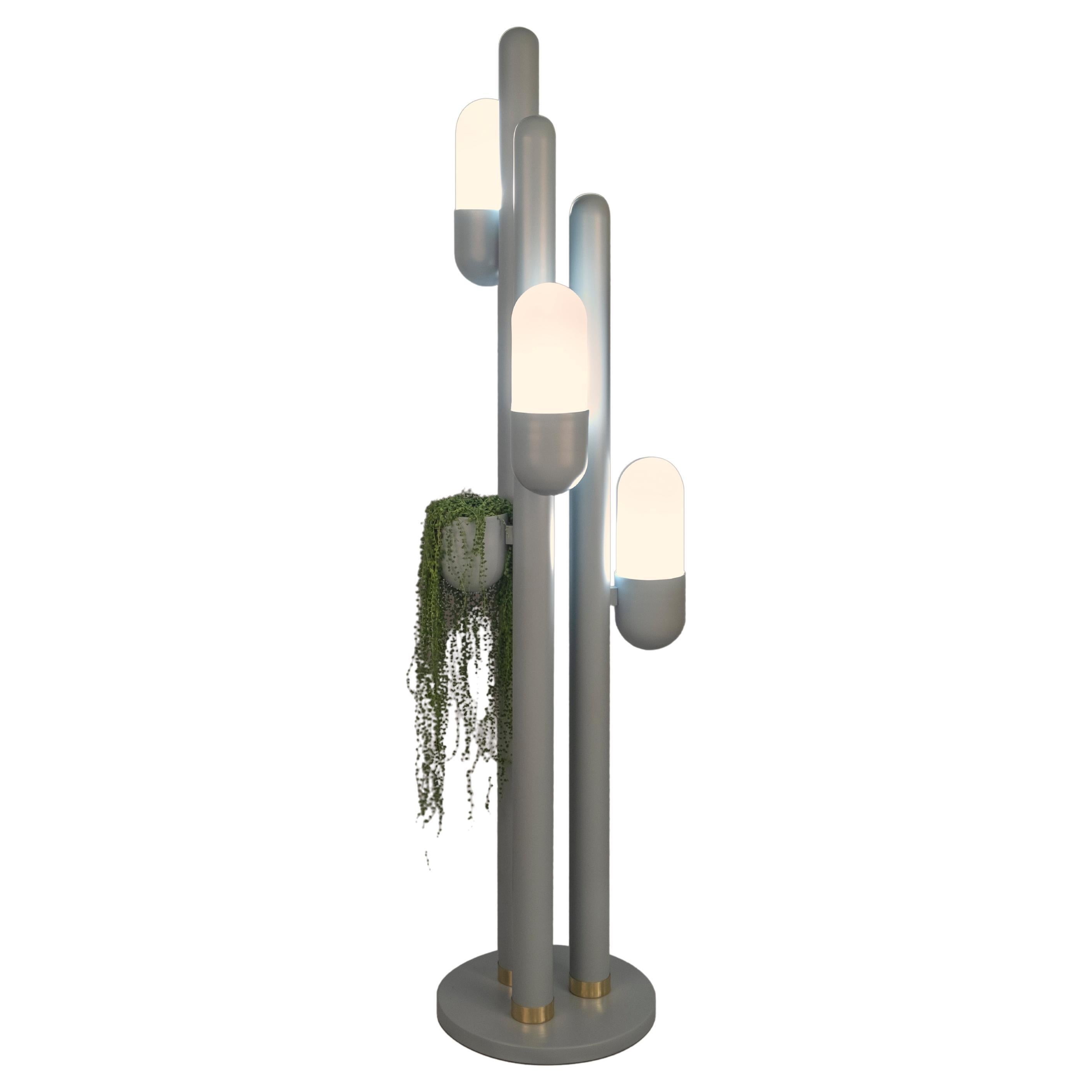 21st Century Cactus Floor Lamp Lacquered Metal and white Glass by Creativemary