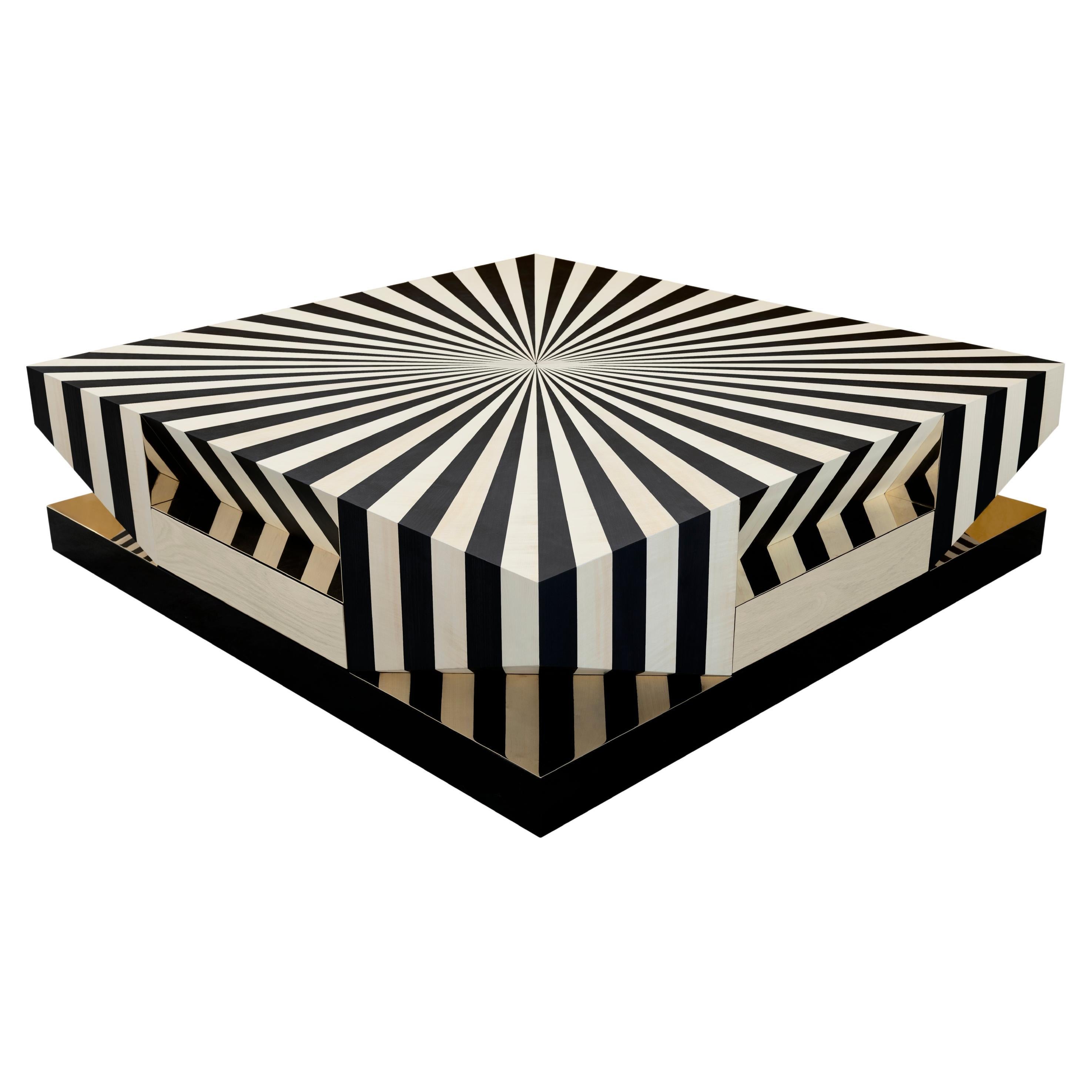 21st Century Op-Art Center Table Graphic marquetry pattern by Malabar
