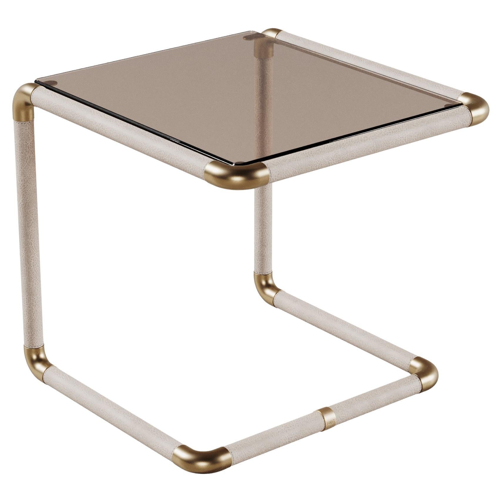 21st Century Dickson Side Table Aged Brushed Brass and Bronze Glass by Porus