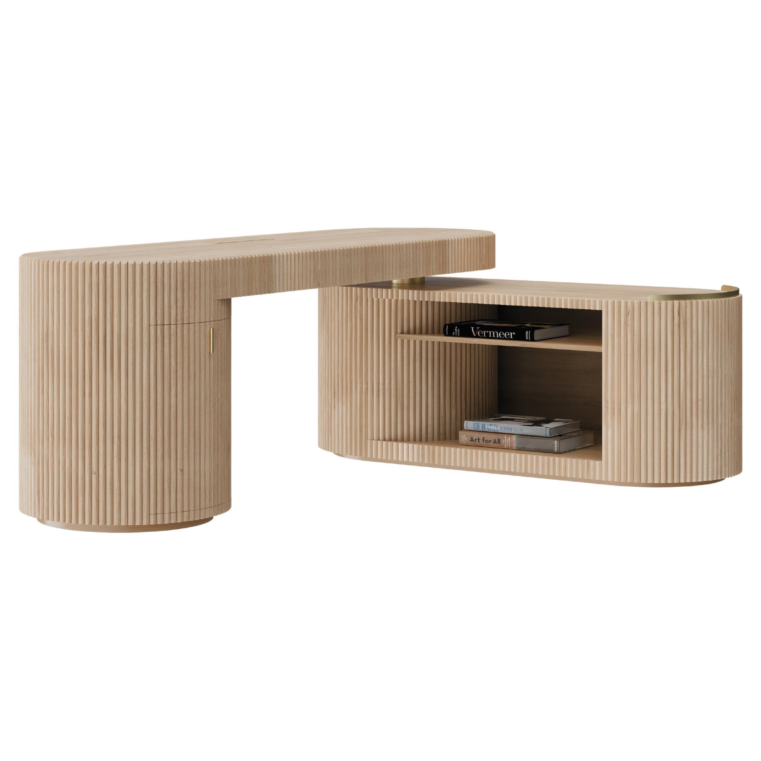 21st Gifford Desk Oak Wood Brass, Handmade in Portugal by Wood Tailors Club
