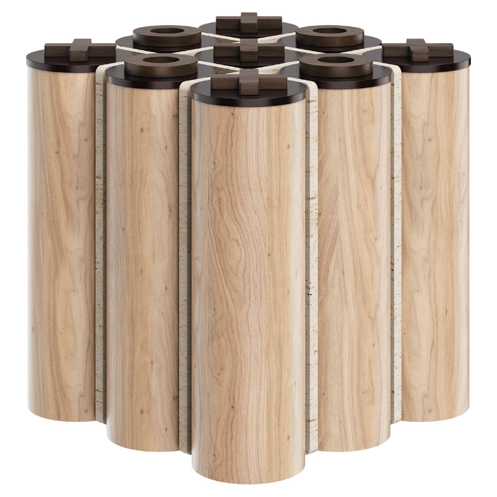 Kensington Tic-Tac-Toe-Tisch aus Holz Travertin, hergestellt in Portugal von Wood Tailors im Angebot