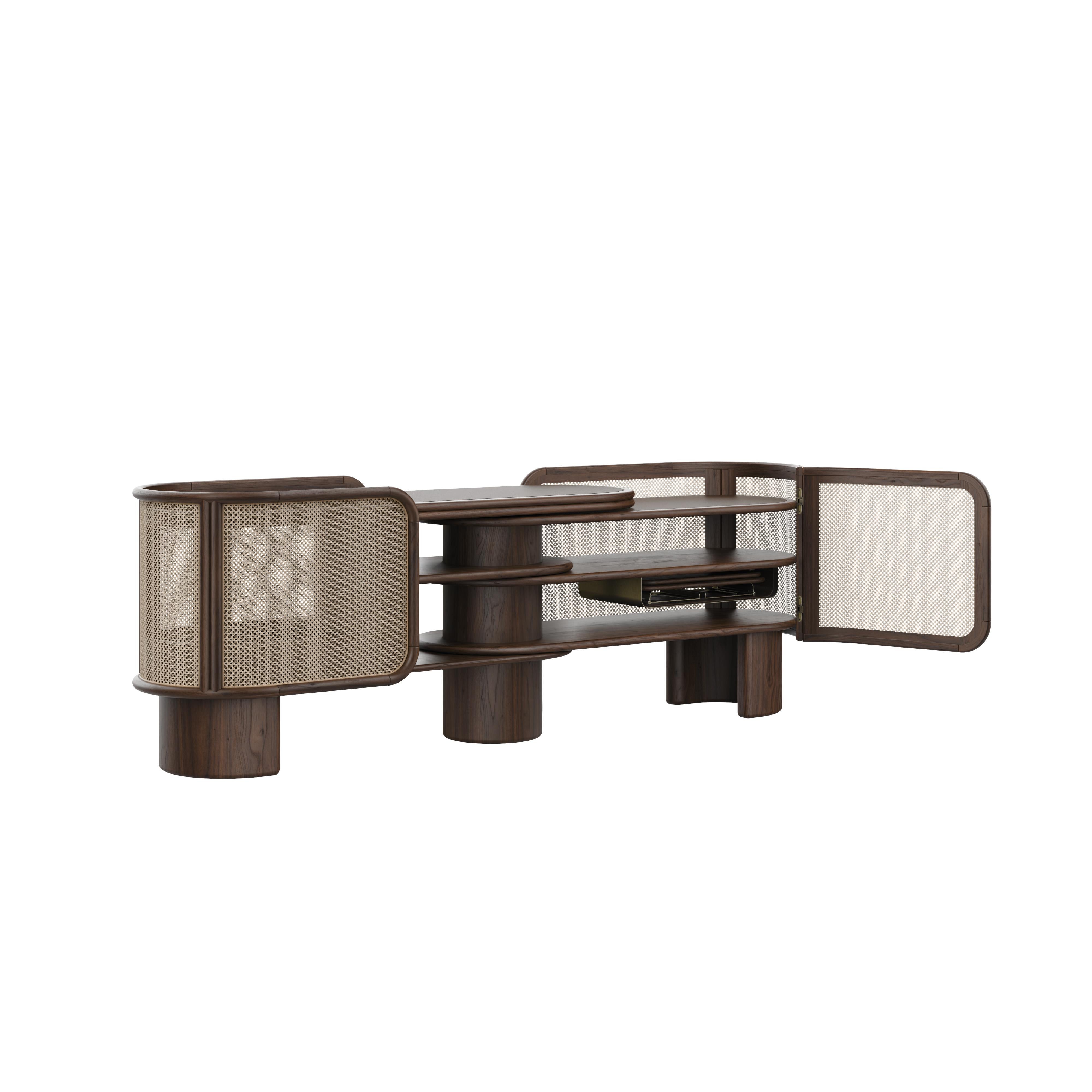 Credenza Wodehouse del 21° secolo in legno e ottone realizzata in Portogallo da Wood Tailors in vendita 1