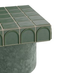 Enigma Side Table Mohair Velvet Ceramic Tiles Handmade in Portugal by Malabar