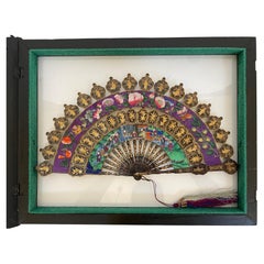 19th Century Chinese Lacquered and Giltwood Frame Fan