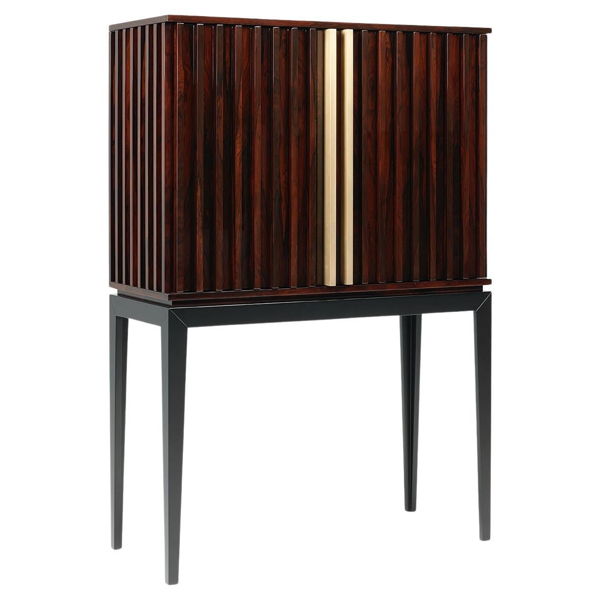 RELEVO Bar Cabinet in Ziricote and Antique Brass For Sale