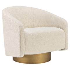 BOEMIA swivel armchair in white boucle fabric and Antique Brass colored base