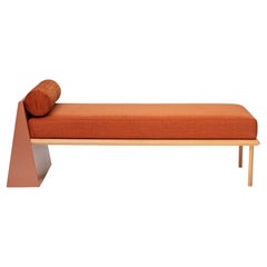 Minimalist Mid-Century Modern Style Solid Wood Bench Upholstered in Textile