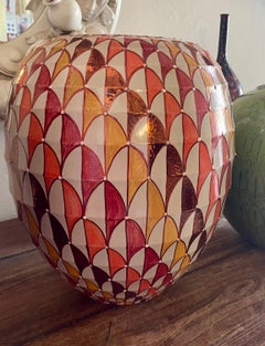 Orange, Yellow and Red Majolica Vase Hand-Painted Ceramic Italy Contemporary