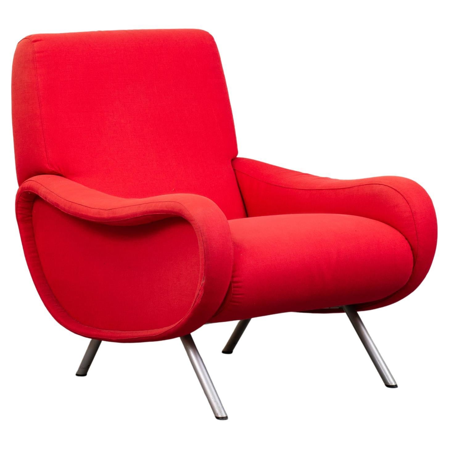Marco Zanuso Lady Armchair in Plywood and Red Padded Fabric for Arflex