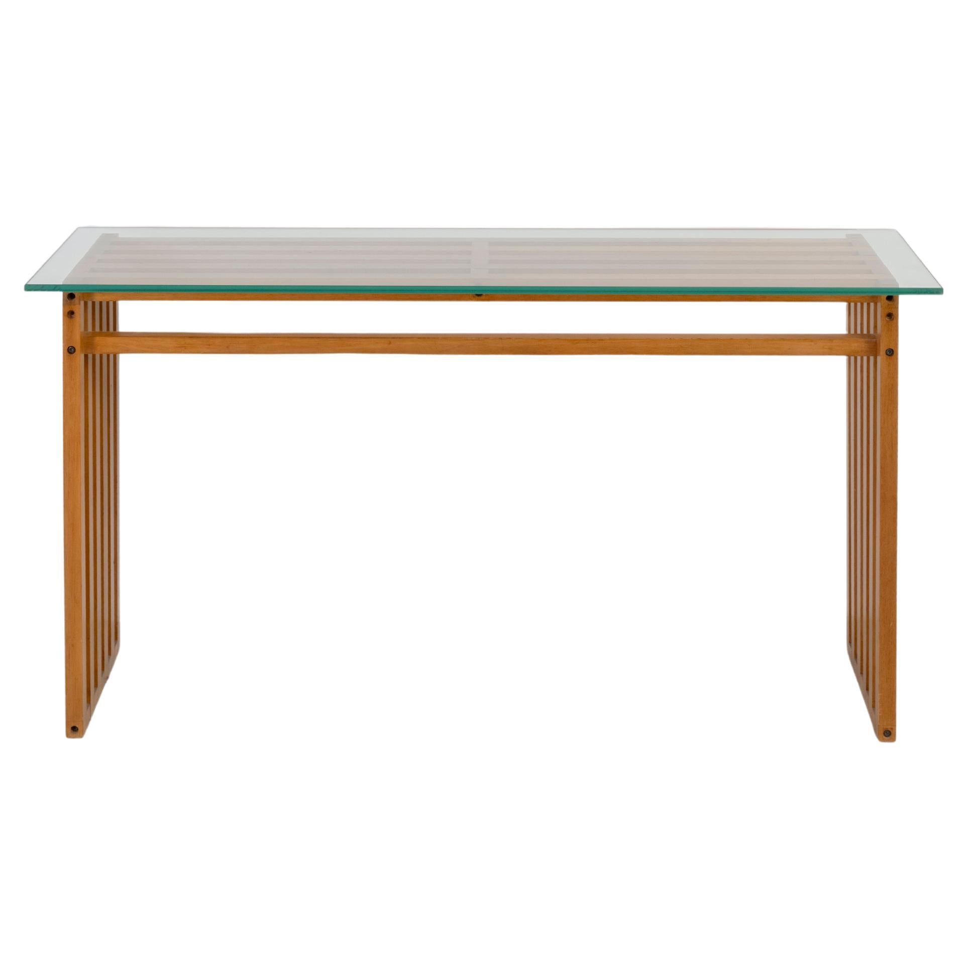 Lella & Massimo Vignelli Ara Console Table in Wood and Glass by Driade 1970s For Sale
