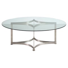 Table de salle à manger ovale Vittorio Introini en acier et verre angulaire de Saporiti 1970
