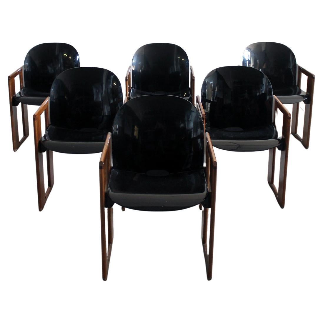 Tobia & Afra Scarpa Set of Six Black Dialogo Dining Chairs by B&B 1973  For Sale