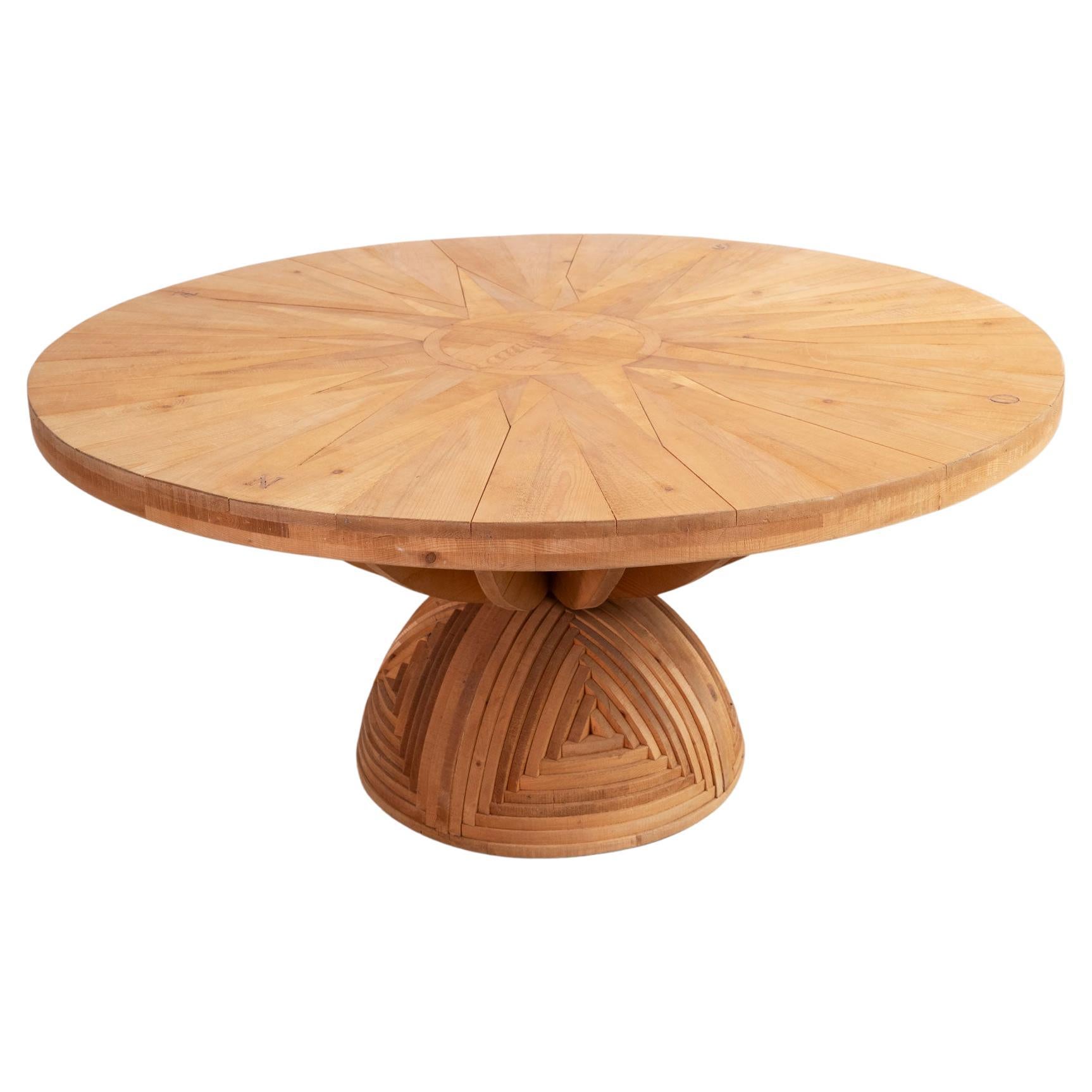 Mario Ceroli La Rosa dei Venti Table in Pinewood with Inlays by Poltronova 1970s
