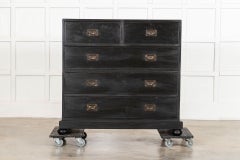 Large 19thC English Ebonised Teak Campaign Chest Drawers