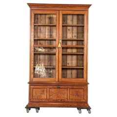 19thC English Glazed Pine Bookcase Dresser