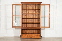 19thC English Glazed Pine Bookcase Dresser