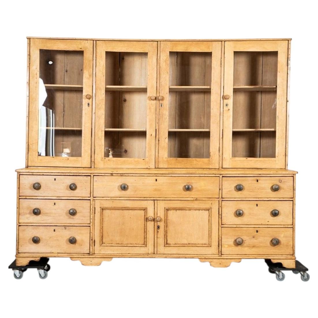Monumental English Georgian Pine Housekeepers Cupboard For Sale