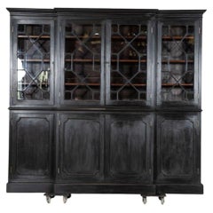 Monumental 19thC English Ebonised Glazed Mahogany Bookcase