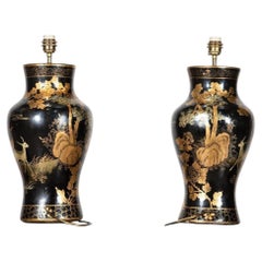 Pair English Large Chinoiserie Papier-Mâché Table Lamps