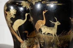 Pair English Large Chinoiserie Papier-Mâché Table Lamps