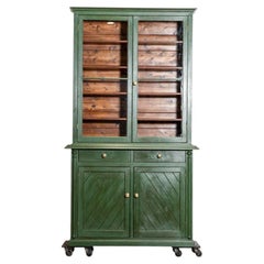 19thC English Painted Pine Glazed Dresser